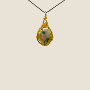 Pendente in Quarzo con Dioptasio e Avventurina arancio