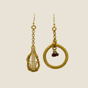 Coppia di orecchini in Quarzo ialino e Granato