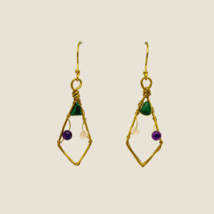 Coppia di orecchini in Malachite, Ametista e Quarzo ialino