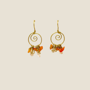 Coppia di orecchini in Agata corniola e Quarzo ialino